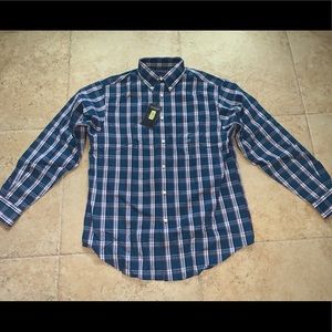 Green and white checkered button down dress shirt